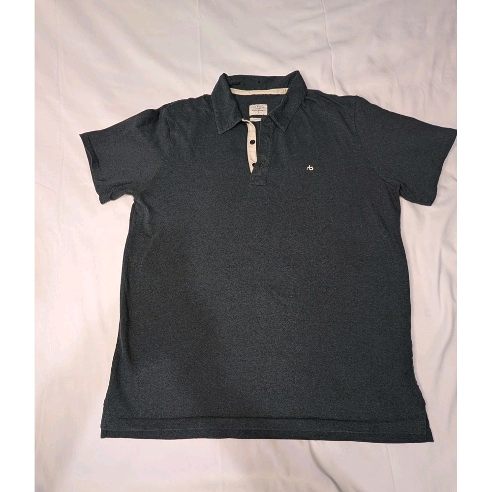 Rag & Bone Polo Shirt Men's Large Dark Charcoal Pima Cotton Short Sleeve Preppy